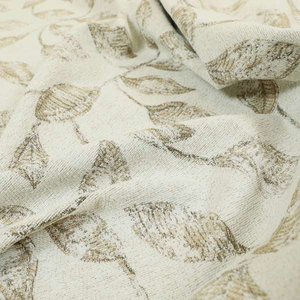 Atmosfera Woven Fabric Floral Leaf Pattern In White Beige Colour Interior Fabric JO-496 - Made To Measure Curtains