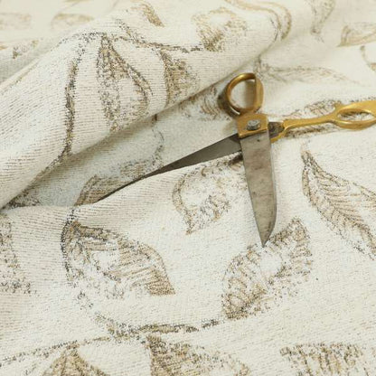 Atmosfera Woven Fabric Floral Leaf Pattern In White Beige Colour Interior Fabric JO-496 - Made To Measure Curtains