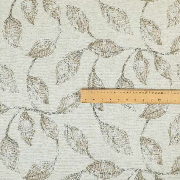 Atmosfera Woven Fabric Floral Leaf Pattern In White Beige Colour Interior Fabric JO-496 - Made To Measure Curtains