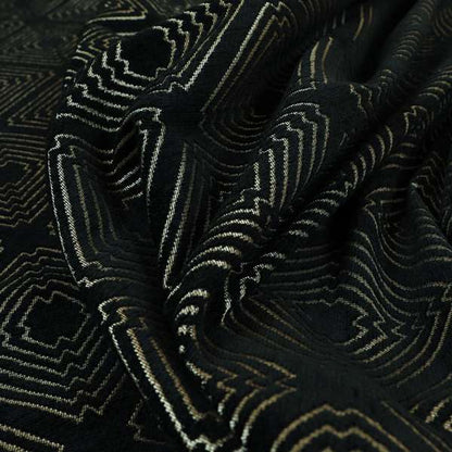 Vegas Black Gold Shine Effect Geometric Pattern Soft Chenille Upholstery Fabric JO-497 - Roman Blinds