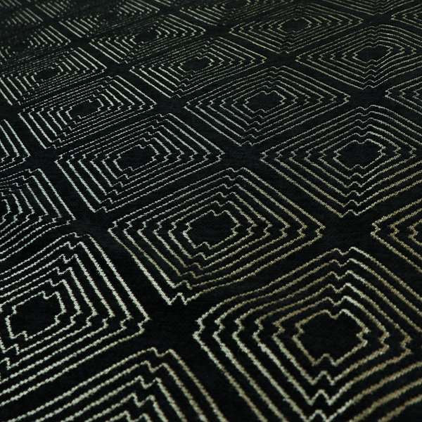 Vegas Black Gold Shine Effect Geometric Pattern Soft Chenille Upholstery Fabric JO-497