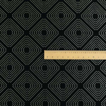 Vegas Black Gold Shine Effect Geometric Pattern Soft Chenille Upholstery Fabric JO-497 - Made To Measure Curtains