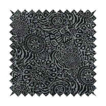 Lomasi Metallic Tones Fabric Black Silver Geometric Carnival Designer Furnishing Fabric JO-499 - Roman Blinds