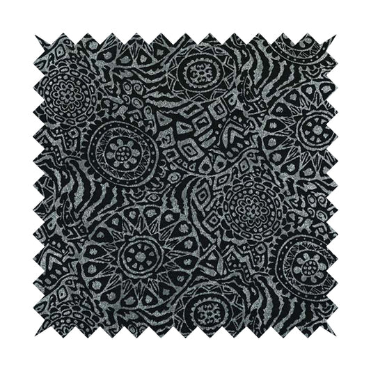 Lomasi Metallic Tones Fabric Black Silver Geometric Carnival Designer Furnishing Fabric JO-499