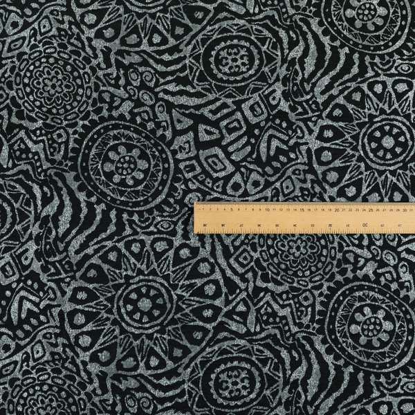 Lomasi Metallic Tones Fabric Black Silver Geometric Carnival Designer Furnishing Fabric JO-499 - Roman Blinds