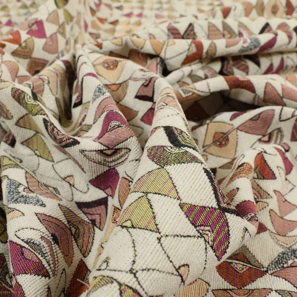 Madagascar Small Motifs Geometric Orange Pink Green Colour Pattern Interior Fabrics JO-502 - Made To Measure Curtains