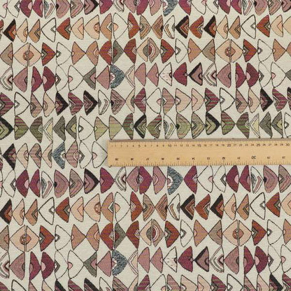 Madagascar Small Motifs Geometric Orange Pink Green Colour Pattern Interior Fabrics JO-502