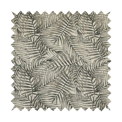 Fantasque Jungle Leaf Inspired Pattern White Grey Brown Colour Chenille Fabric JO-505 - Roman Blinds