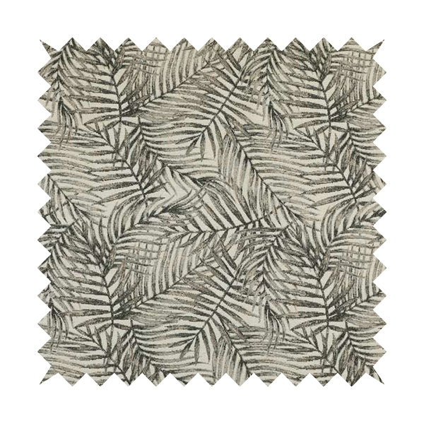 Fantasque Jungle Leaf Inspired Pattern White Grey Brown Colour Chenille Fabric JO-505