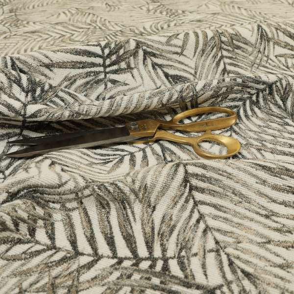 Fantasque Jungle Leaf Inspired Pattern White Grey Brown Colour Chenille Fabric JO-505 - Roman Blinds