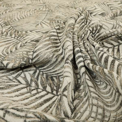 Fantasque Jungle Leaf Inspired Pattern White Grey Brown Colour Chenille Fabric JO-505 - Handmade Cushions