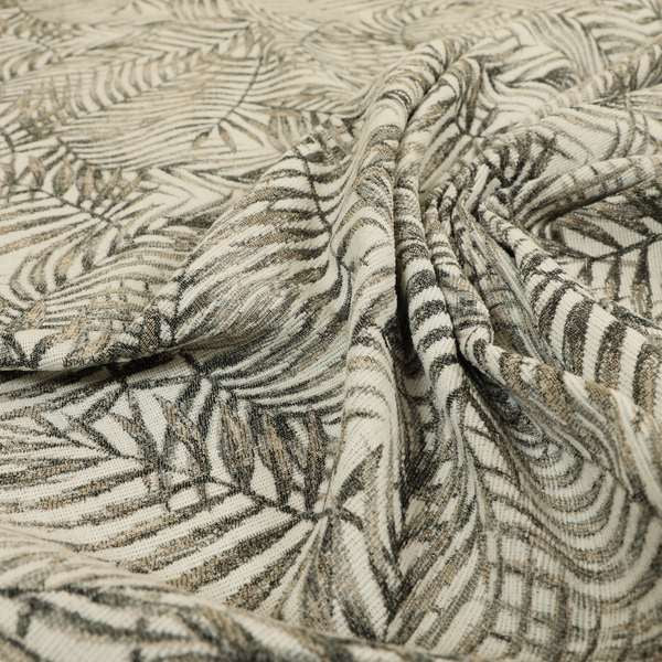 Fantasque Jungle Leaf Inspired Pattern White Grey Brown Colour Chenille Fabric JO-505 - Made To Measure Curtains