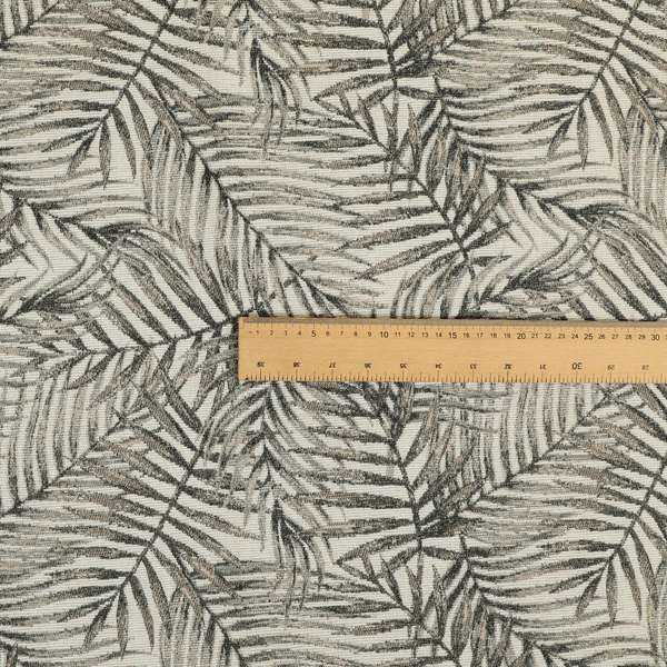 Fantasque Jungle Leaf Inspired Pattern White Grey Brown Colour Chenille Fabric JO-505