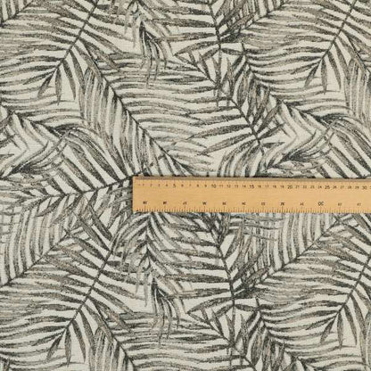 Fantasque Jungle Leaf Inspired Pattern White Grey Brown Colour Chenille Fabric JO-505 - Made To Measure Curtains