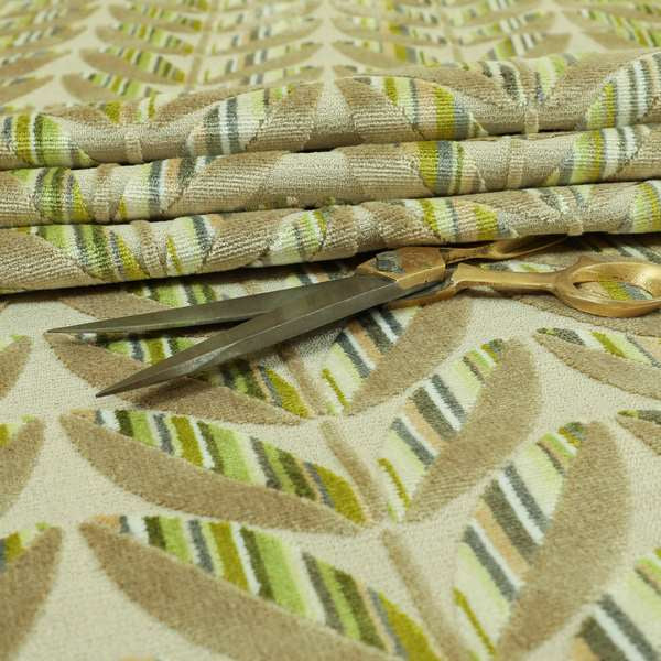 Leaf Floral Pattern Textured Soft Velvet Green Brown Upholstery Fabric JO-506 - Made To Measure Curtains