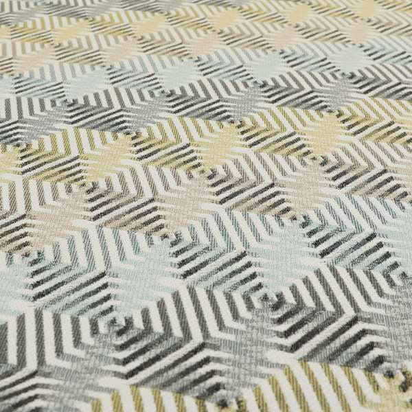 Normandie Geometric 3D Pattern In Yellow Grey Jacquard Upholstery Fabrics JO-507 - Made To Measure Curtains