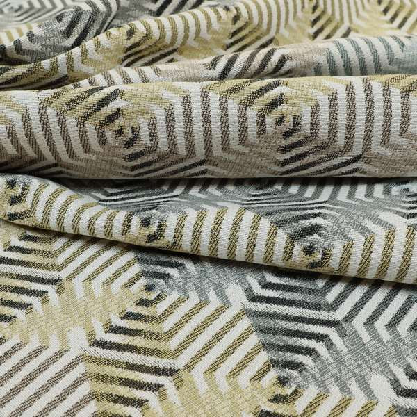 Normandie Geometric 3D Pattern In Yellow Grey Jacquard Upholstery Fabrics JO-507 - Roman Blinds