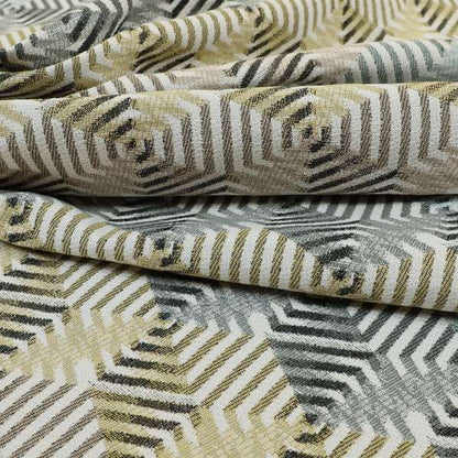 Normandie Geometric 3D Pattern In Yellow Grey Jacquard Upholstery Fabrics JO-507 - Made To Measure Curtains