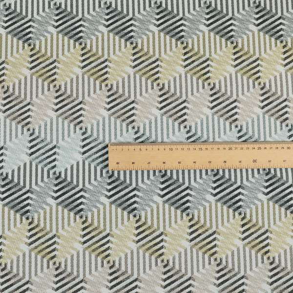 Normandie Geometric 3D Pattern In Yellow Grey Jacquard Upholstery Fabrics JO-507 - Roman Blinds