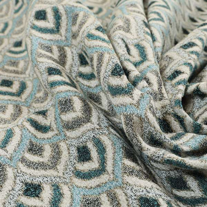 Elwin Decorative Weave Teal Blue Colour Peacock Pattern Jacquard Fabric JO-509 - Made To Measure Curtains