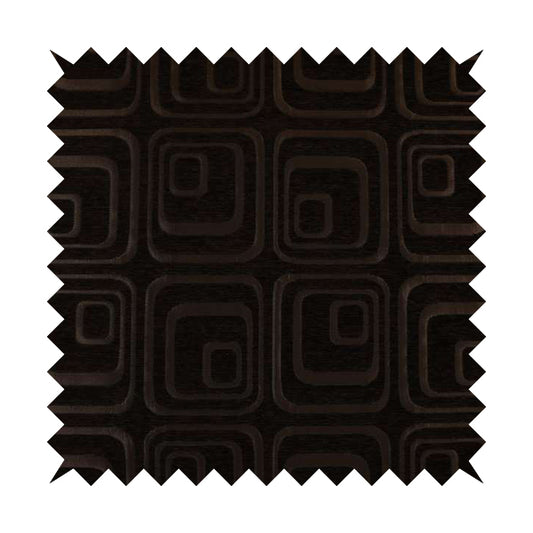 Vegas Brown Bronze Shine Effect Geometric Square Large Pattern Soft Chenille Upholstery Fabric JO-511