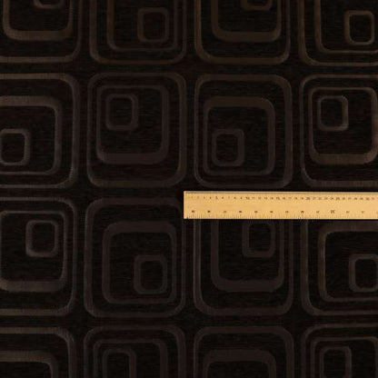 Vegas Brown Bronze Shine Effect Geometric Square Large Pattern Soft Chenille Upholstery Fabric JO-511