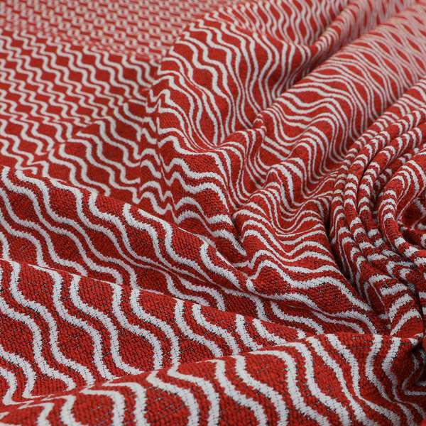 Piccadilly Collection Eclipse Pattern Woven Upholstery Red Chenille Fabric JO-513 - Made To Measure Curtains