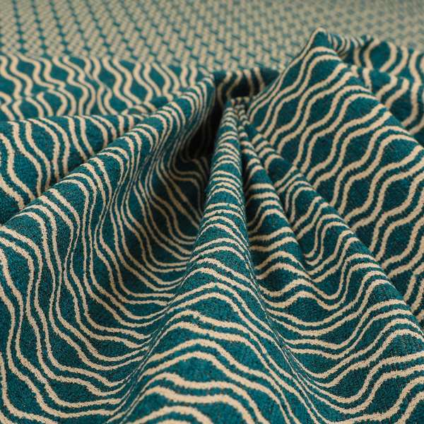 Piccadilly Collection Eclipse Pattern Woven Upholstery Teal Chenille Fabric JO-516 - Made To Measure Curtains