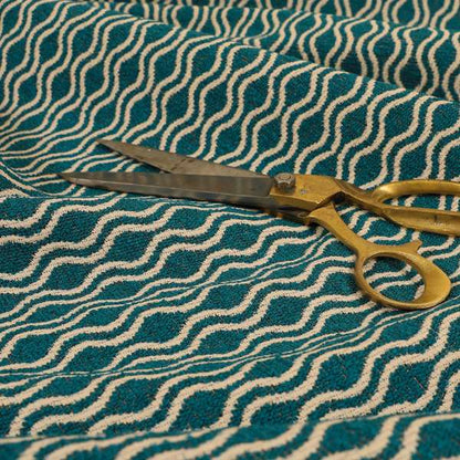 Piccadilly Collection Eclipse Pattern Woven Upholstery Teal Chenille Fabric JO-516 - Made To Measure Curtains