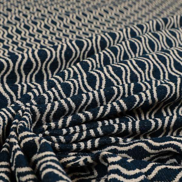 Piccadilly Collection Eclipse Pattern Woven Upholstery Navy Blue Chenille Fabric JO-517 - Made To Measure Curtains