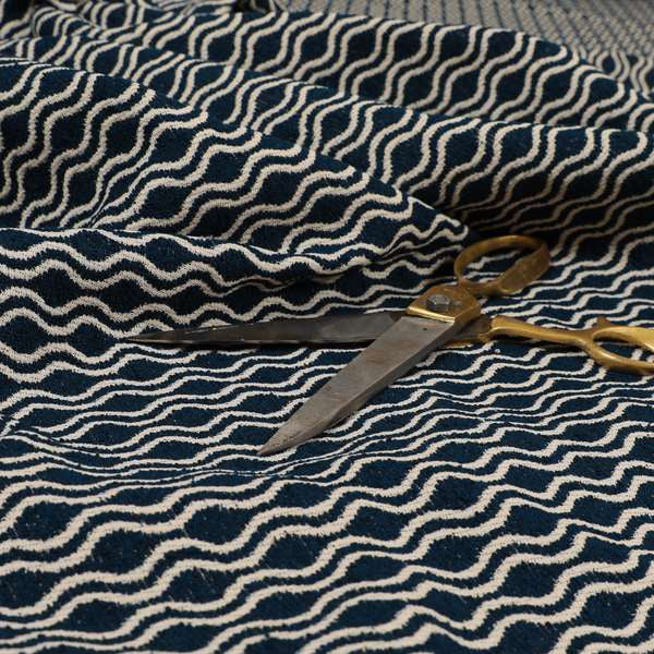 Piccadilly Collection Eclipse Pattern Woven Upholstery Navy Blue Chenille Fabric JO-517 - Made To Measure Curtains