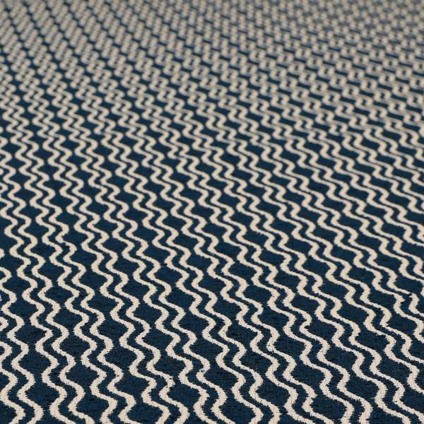 Piccadilly Collection Eclipse Pattern Woven Upholstery Navy Blue Chenille Fabric JO-517 - Made To Measure Curtains