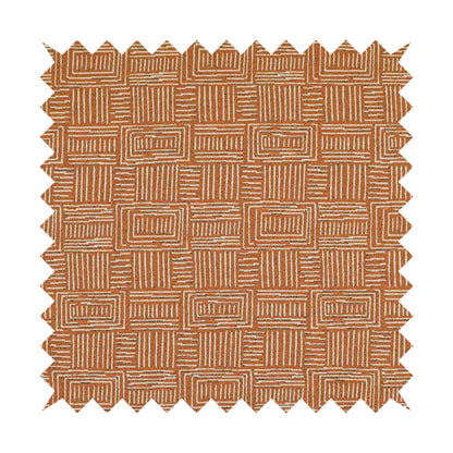 Piccadilly Collection Gingham Pattern Woven Upholstery Orange Chenille Fabric JO-519 - Roman Blinds