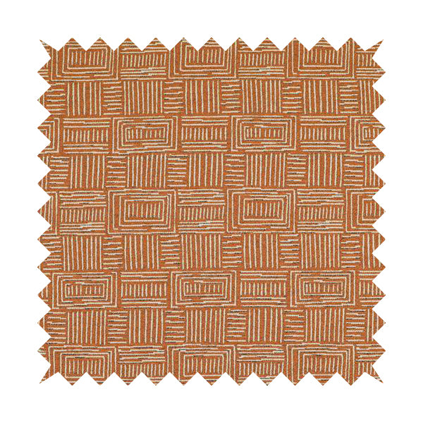 Piccadilly Collection Gingham Pattern Woven Upholstery Orange Chenille Fabric JO-519