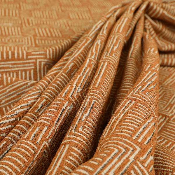 Piccadilly Collection Gingham Pattern Woven Upholstery Orange Chenille Fabric JO-519 - Made To Measure Curtains