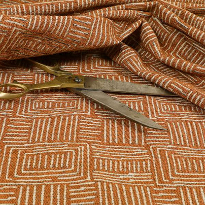 Piccadilly Collection Gingham Pattern Woven Upholstery Orange Chenille Fabric JO-519