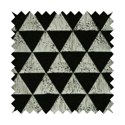 Vegas Black Gold Shine Effect Geometric La Triangle Pattern Soft Chenille Upholstery Fabric JO-52 - Roman Blinds