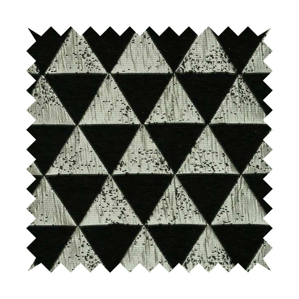 Vegas Black Gold Shine Effect Geometric La Triangle Pattern Soft Chenille Upholstery Fabric JO-52 - Made To Measure Curtains