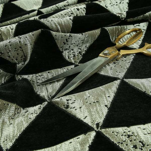 Vegas Black Gold Shine Effect Geometric La Triangle Pattern Soft Chenille Upholstery Fabric JO-52 - Roman Blinds