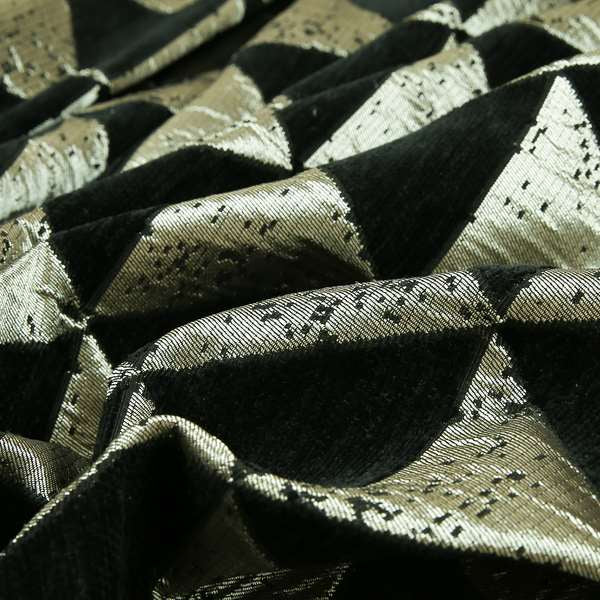 Vegas Black Gold Shine Effect Geometric La Triangle Pattern Soft Chenille Upholstery Fabric JO-52 - Made To Measure Curtains