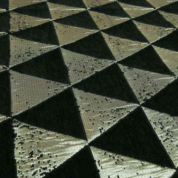 Vegas Black Gold Shine Effect Geometric La Triangle Pattern Soft Chenille Upholstery Fabric JO-52