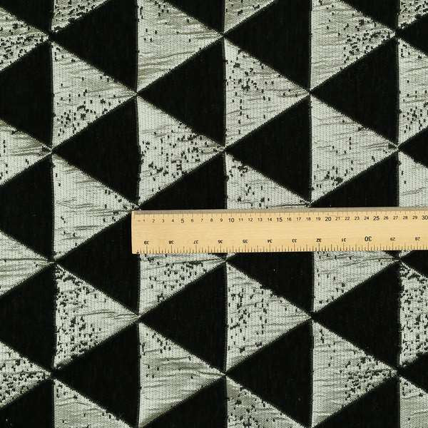 Vegas Black Gold Shine Effect Geometric La Triangle Pattern Soft Chenille Upholstery Fabric JO-52 - Made To Measure Curtains