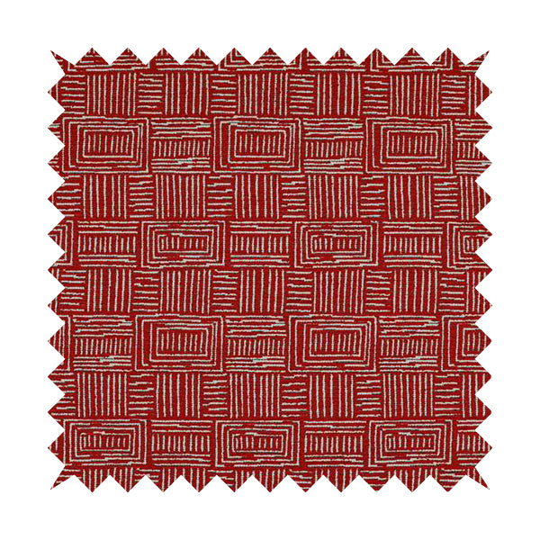 Piccadilly Collection Gingham Pattern Woven Upholstery Red Chenille Fabric JO-520 - Roman Blinds