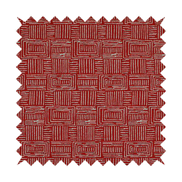 Piccadilly Collection Gingham Pattern Woven Upholstery Red Chenille Fabric JO-520