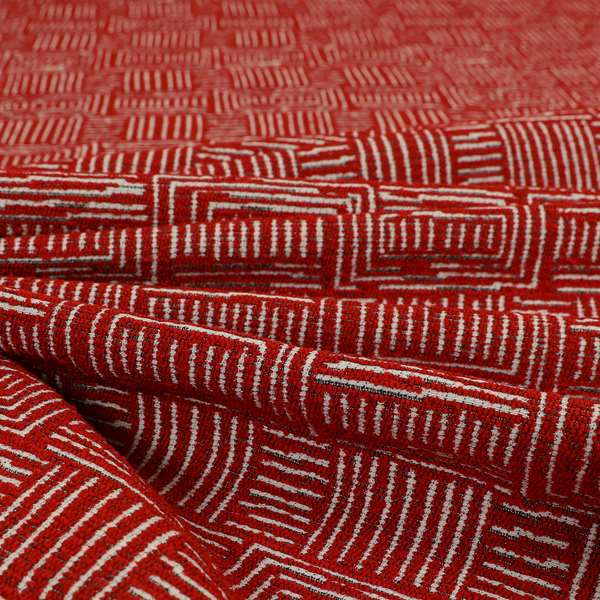 Piccadilly Collection Gingham Pattern Woven Upholstery Red Chenille Fabric JO-520 - Made To Measure Curtains