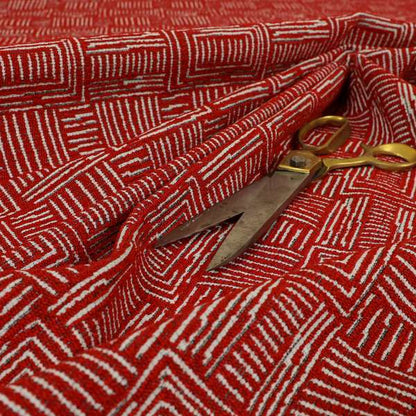 Piccadilly Collection Gingham Pattern Woven Upholstery Red Chenille Fabric JO-520 - Made To Measure Curtains