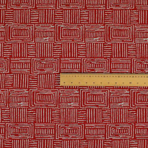 Piccadilly Collection Gingham Pattern Woven Upholstery Red Chenille Fabric JO-520 - Roman Blinds