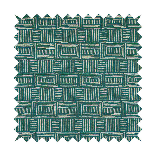 Piccadilly Collection Gingham Pattern Woven Upholstery Teal Chenille Fabric JO-523 - Made To Measure Curtains