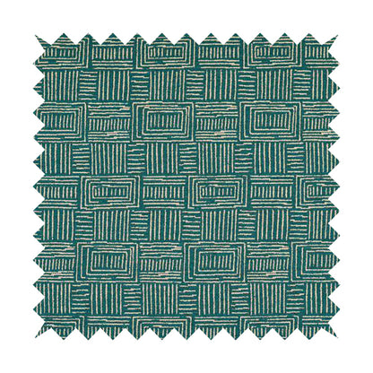 Piccadilly Collection Gingham Pattern Woven Upholstery Teal Chenille Fabric JO-523 - Made To Measure Curtains