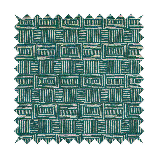 Piccadilly Collection Gingham Pattern Woven Upholstery Teal Chenille Fabric JO-523